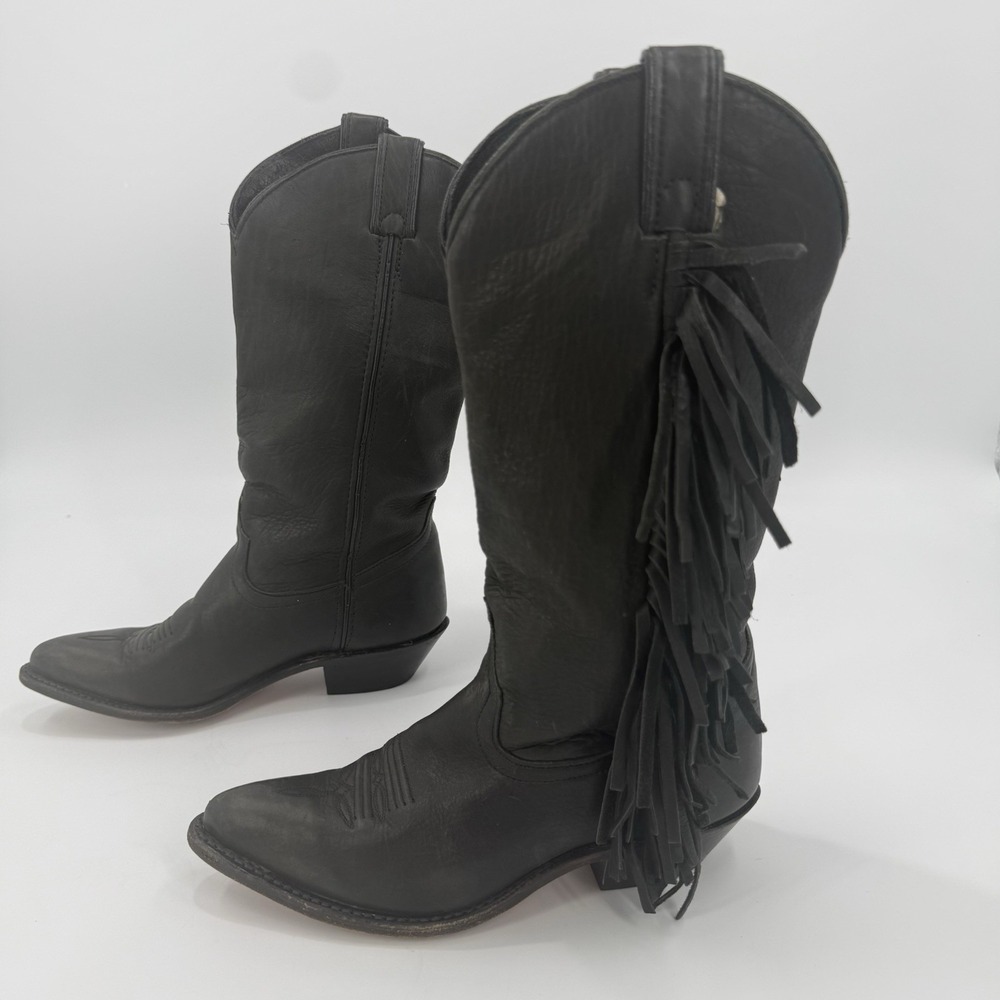 Corral West Black Leather Western Cowboy Boots Fringe Pointed Toe Size 5